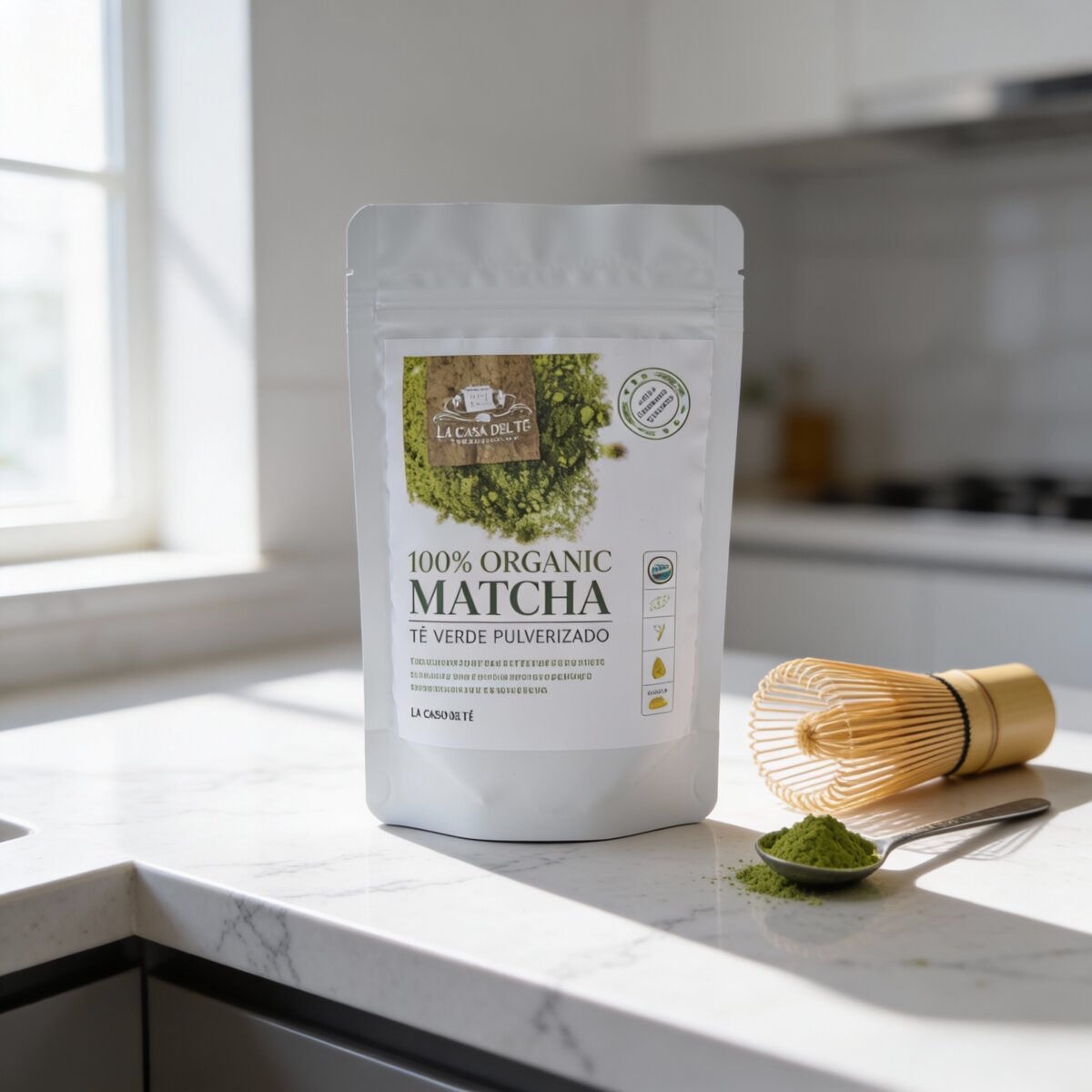 Matcha latte preparación