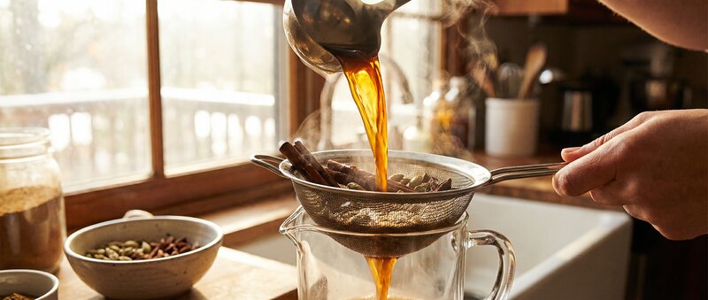 Colando el concentrado de chai