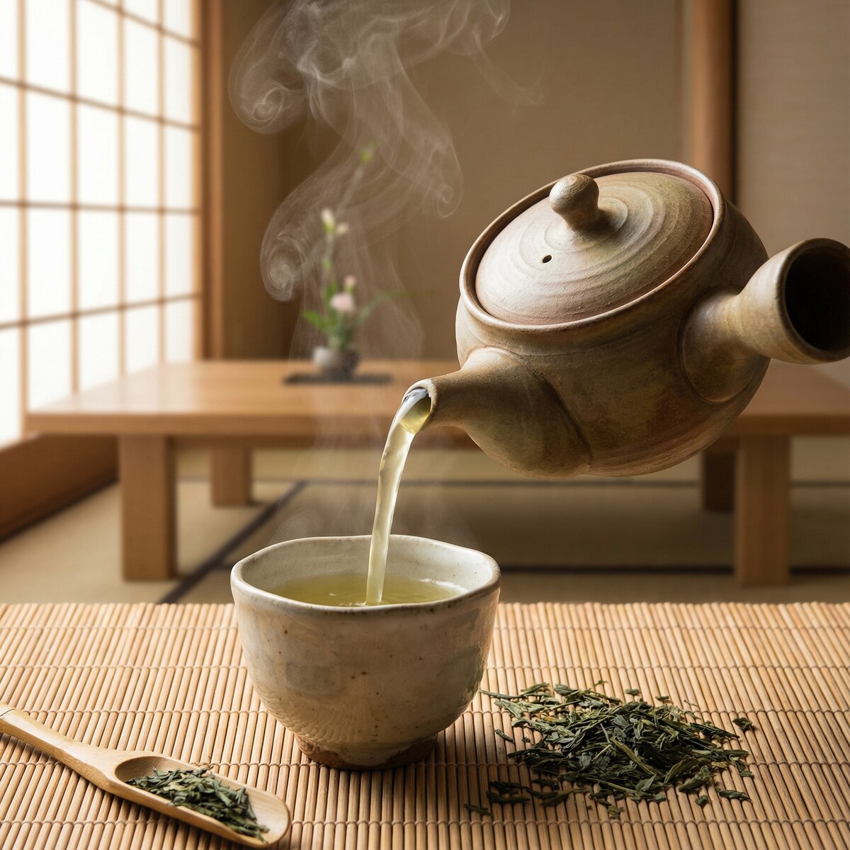Te verde japones servido de tetera kyusu