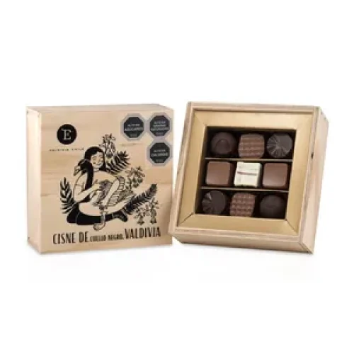 caja madera 9 bombones 90 gr